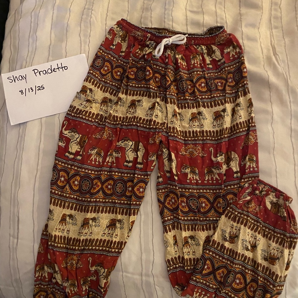 Flowy Elephant Print Red Pants